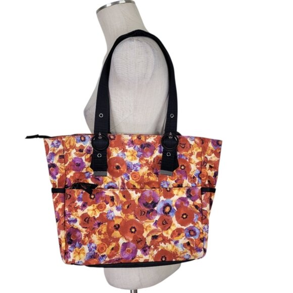 Donna Sharp Tote Handbag Purse Poppy Floral Adjustable Buckle Double Straps - Picture 2 of 8